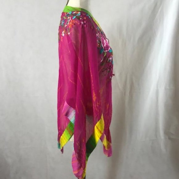 NWT Tashia London Silk Pullover V-neck Sheer Poncho with Embroidery Size M - Picture 3 of 14